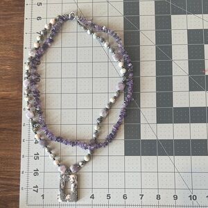 Elegant Purple and Silver stone Beaded Necklace-worn once.